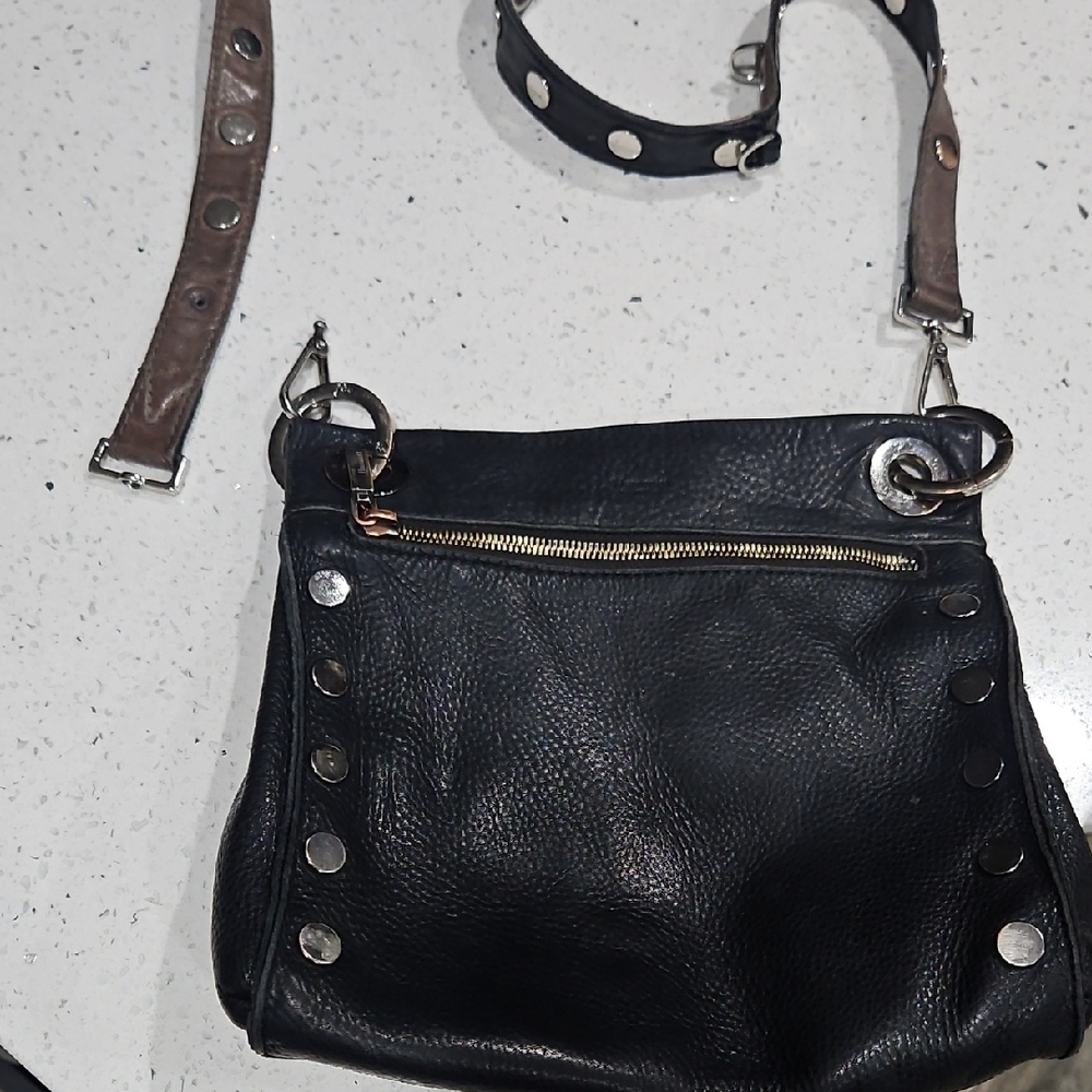 Used Hammitt Black Leather Studded Crossbody Bag with Silver Hardware